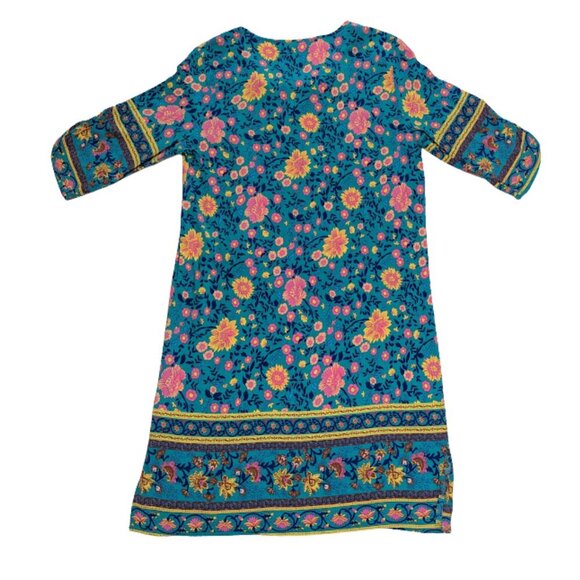 Halife Floral Boho Tassel Dress Size M – Blue Multicolor Tunic Shift - Picture 2 of 13